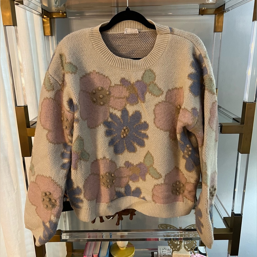 Wrenn Beige Floral Patterned Knit Sweater - Picture 2 of 7